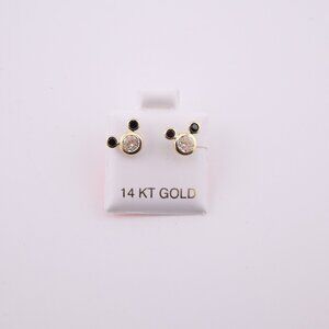 Women's 14k Gold Mickey Mouse Novelty Black CZ Mini Stud Earrings Screw Post ***